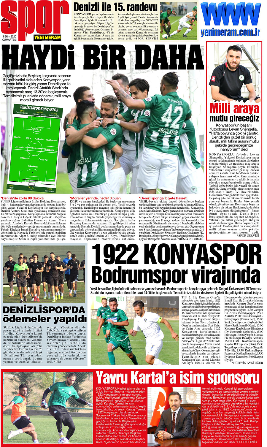 3 Ekim 2020 Yeni Meram Gazetesi