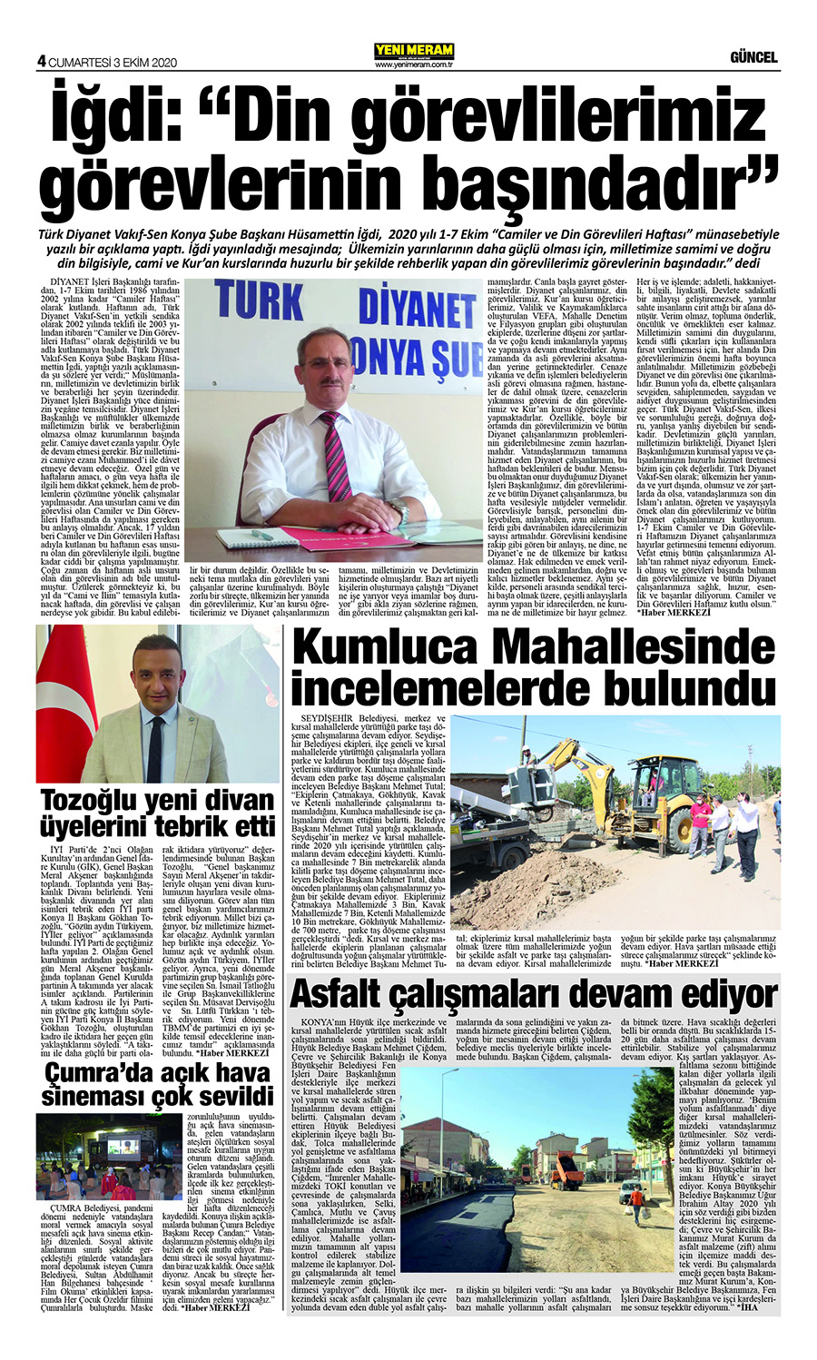 3 Ekim 2020 Yeni Meram Gazetesi