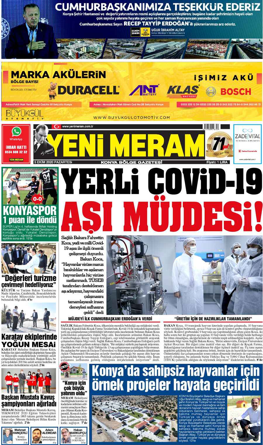 5 Ekim 2020 Yeni Meram Gazetesi