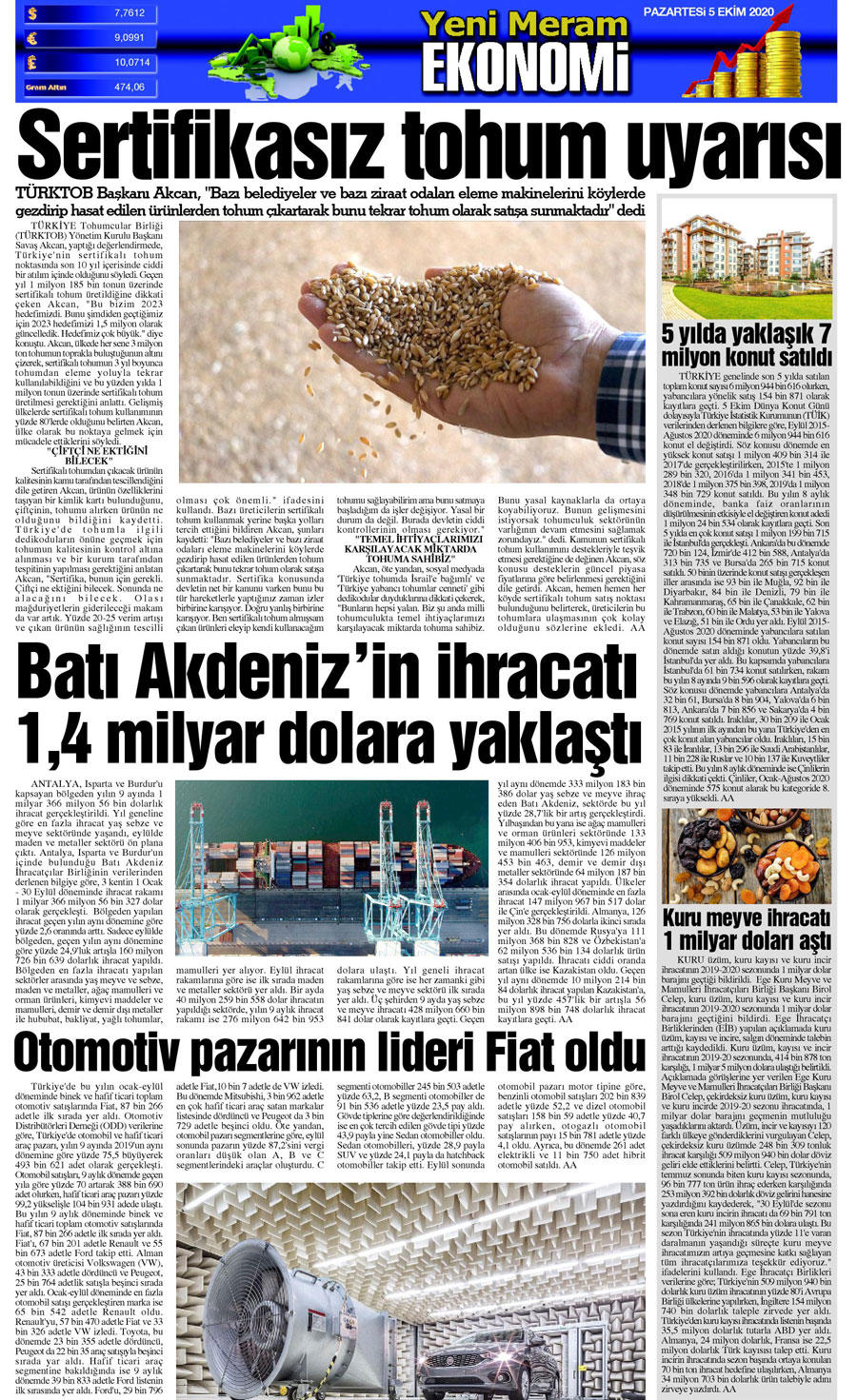 5 Ekim 2020 Yeni Meram Gazetesi