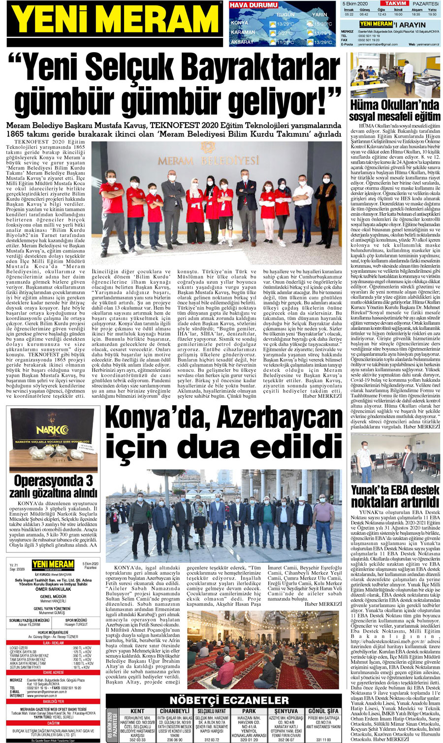 5 Ekim 2020 Yeni Meram Gazetesi