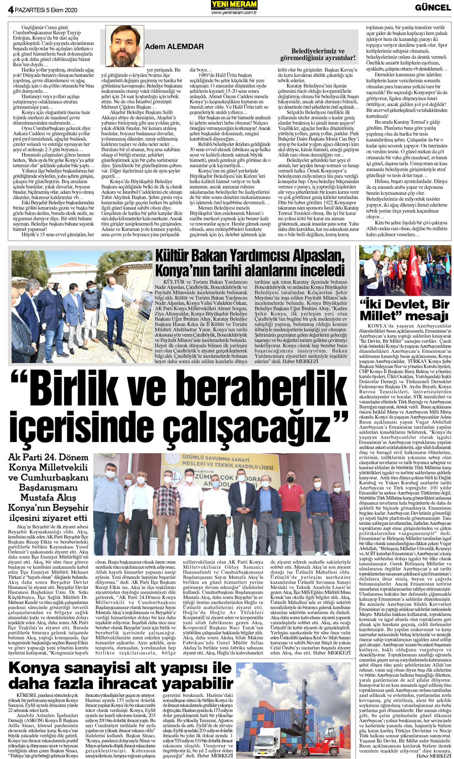 5 Ekim 2020 Yeni Meram Gazetesi