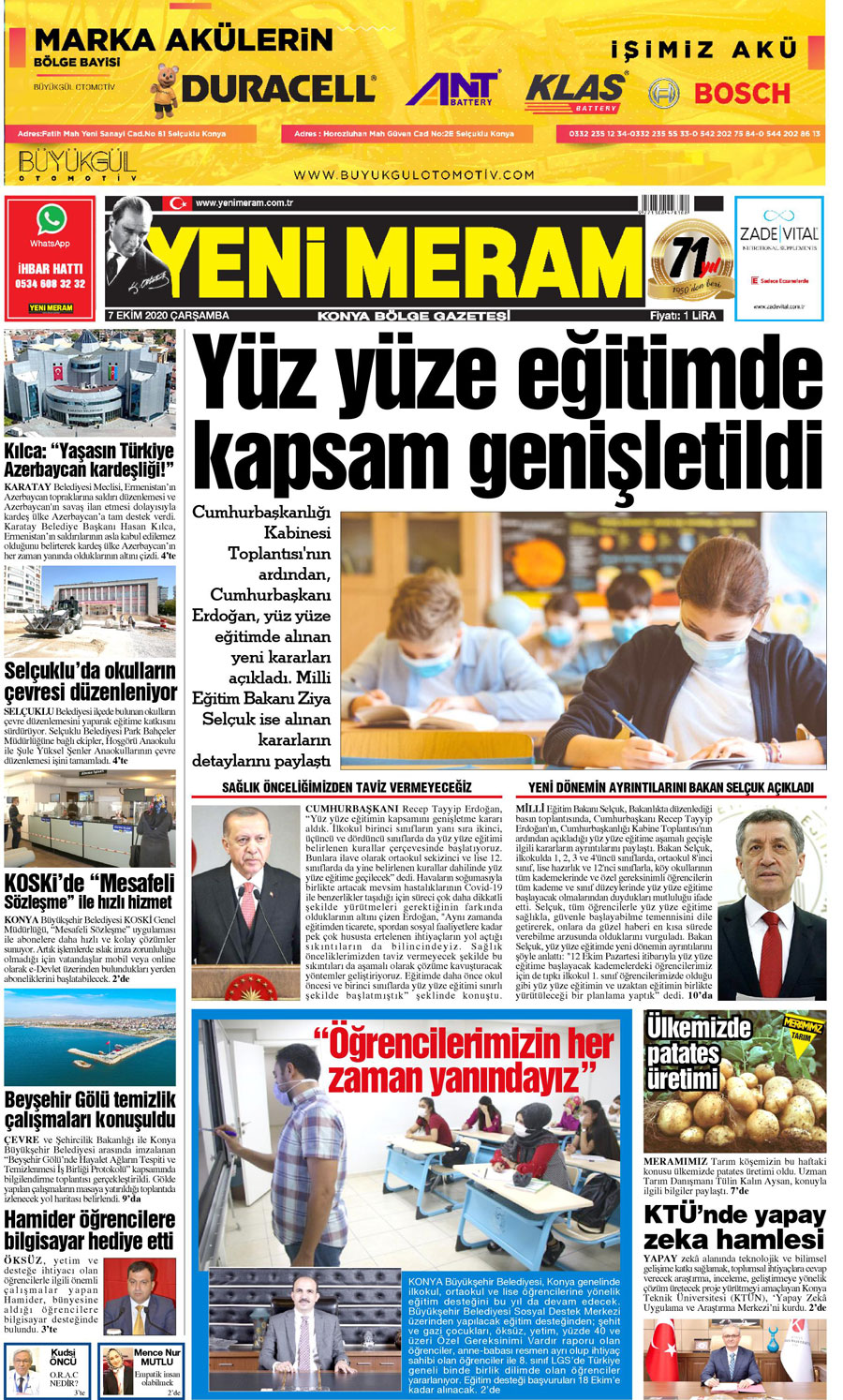 7 Ekim 2020 Yeni Meram Gazetesi