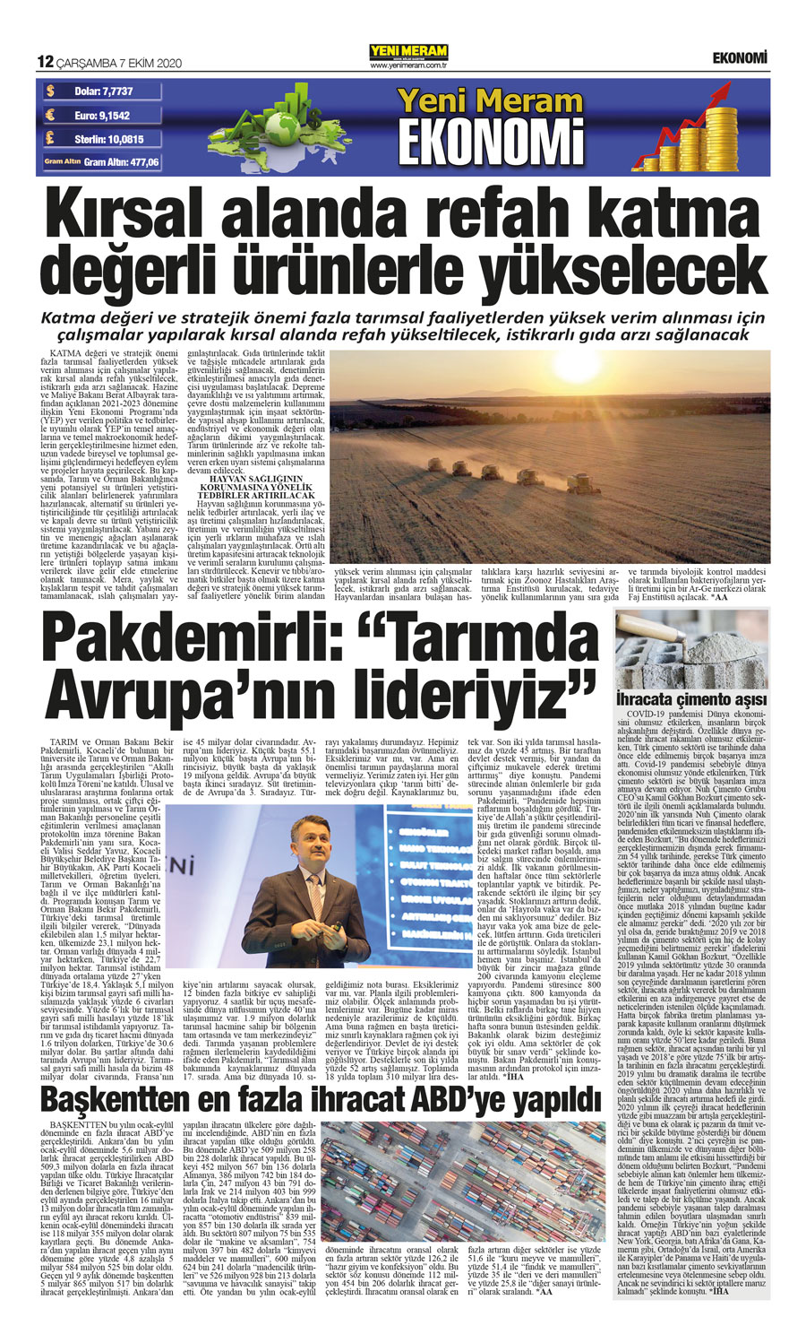 7 Ekim 2020 Yeni Meram Gazetesi