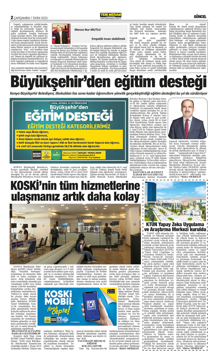 7 Ekim 2020 Yeni Meram Gazetesi