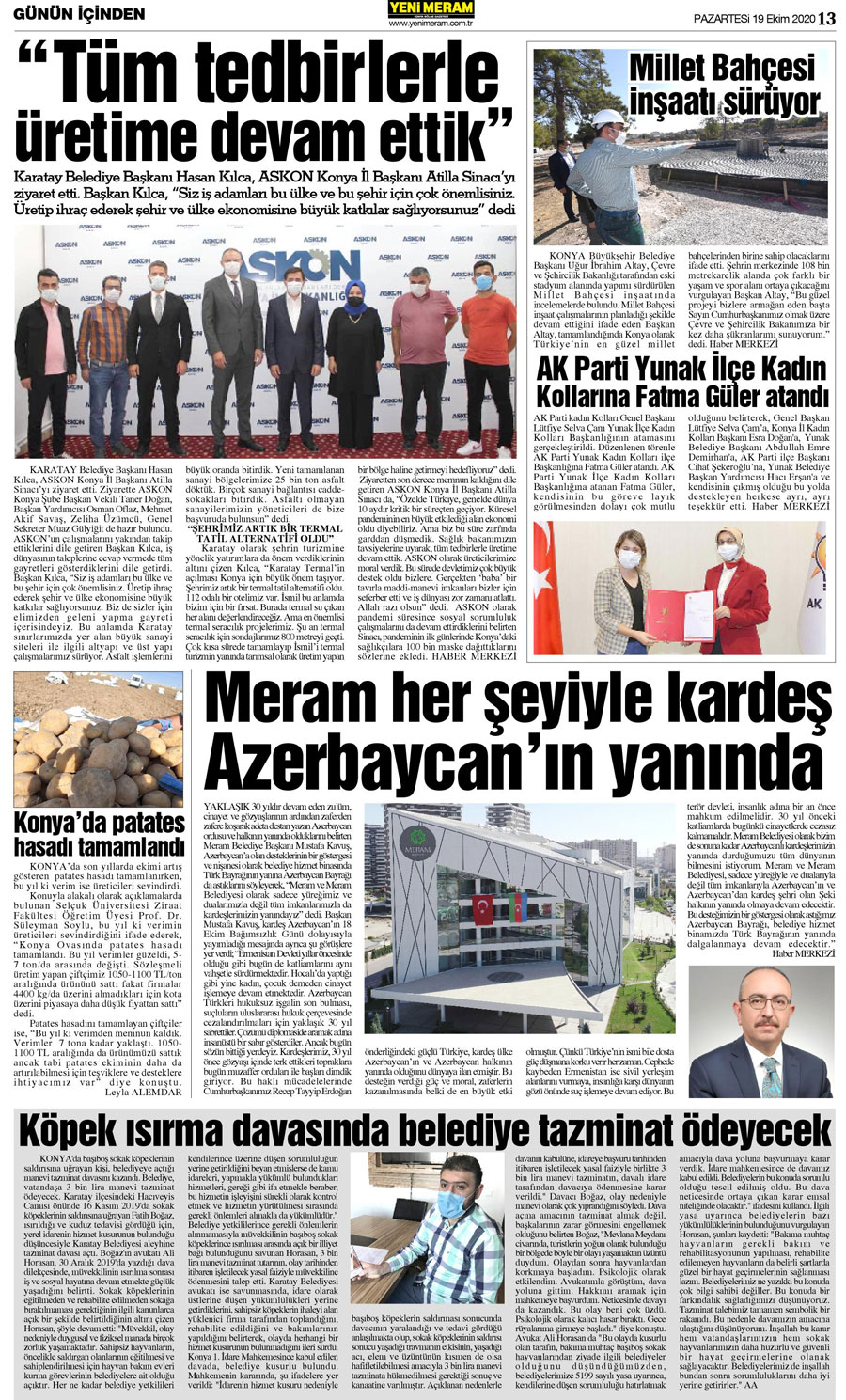 19 Ekim 2020 Yeni Meram Gazetesi