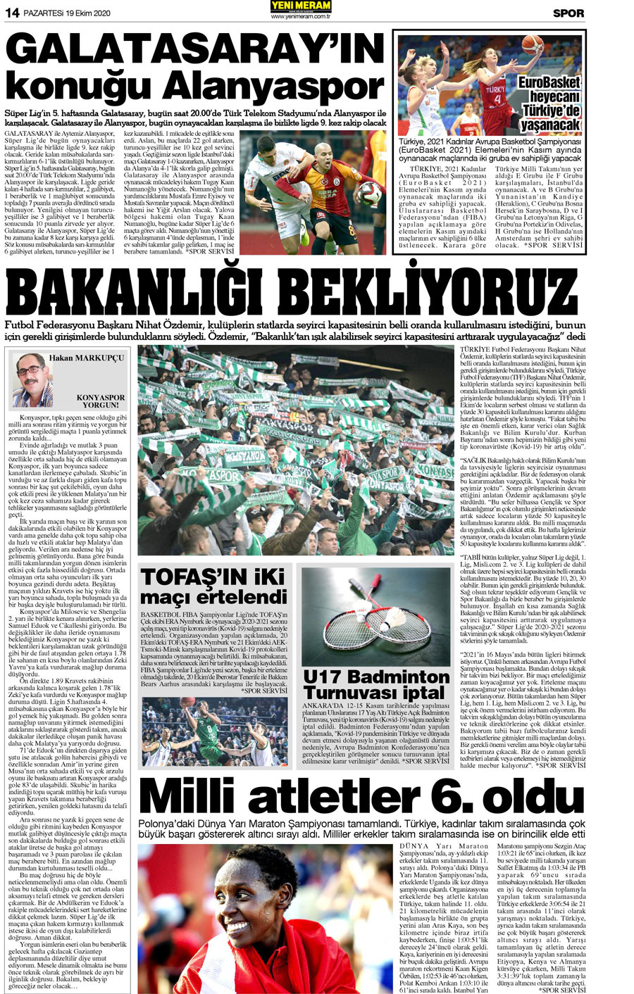 19 Ekim 2020 Yeni Meram Gazetesi