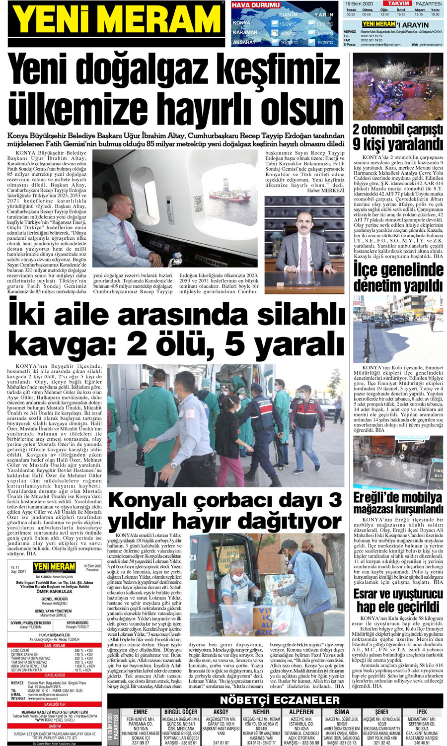 19 Ekim 2020 Yeni Meram Gazetesi