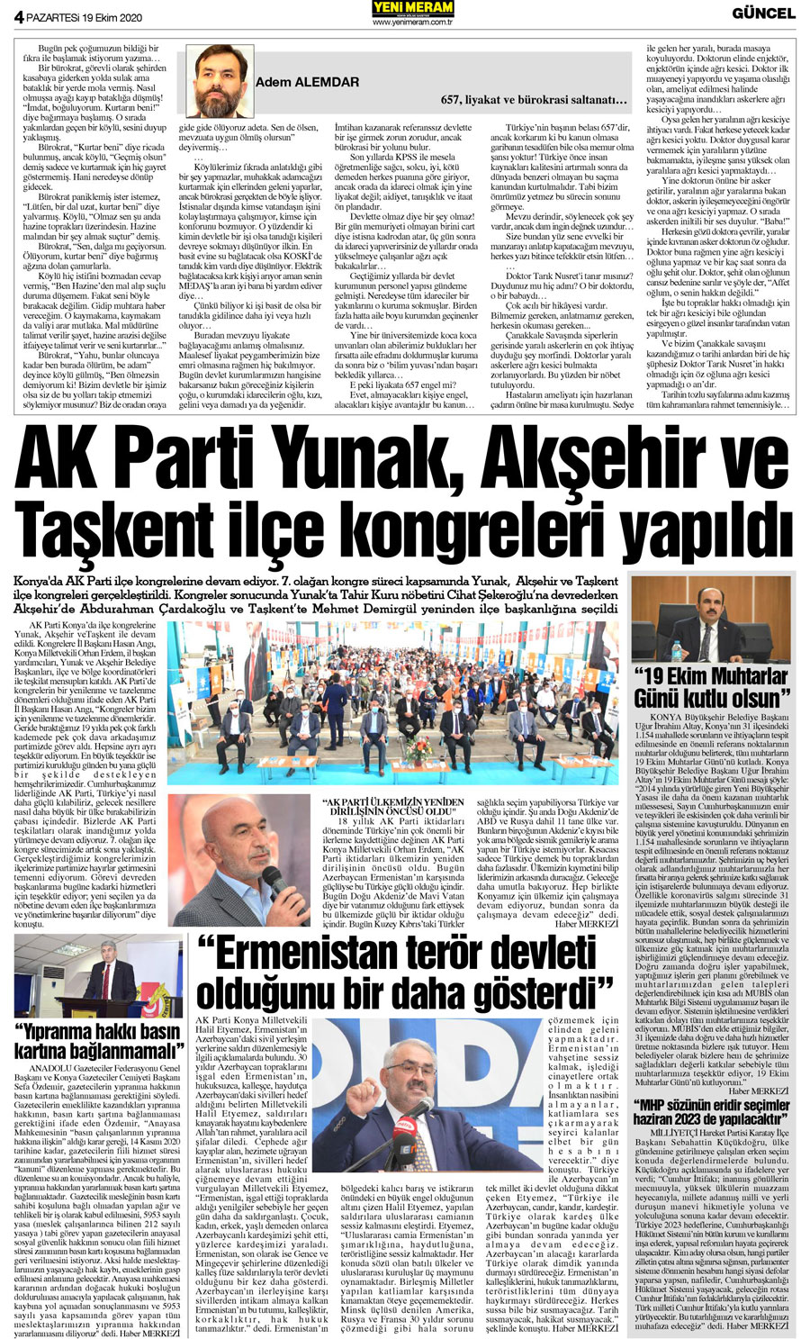 19 Ekim 2020 Yeni Meram Gazetesi