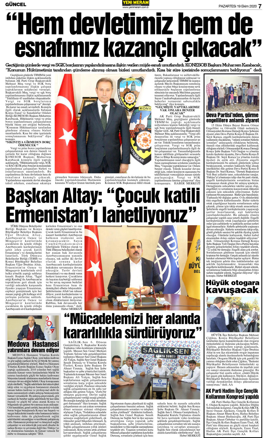 19 Ekim 2020 Yeni Meram Gazetesi