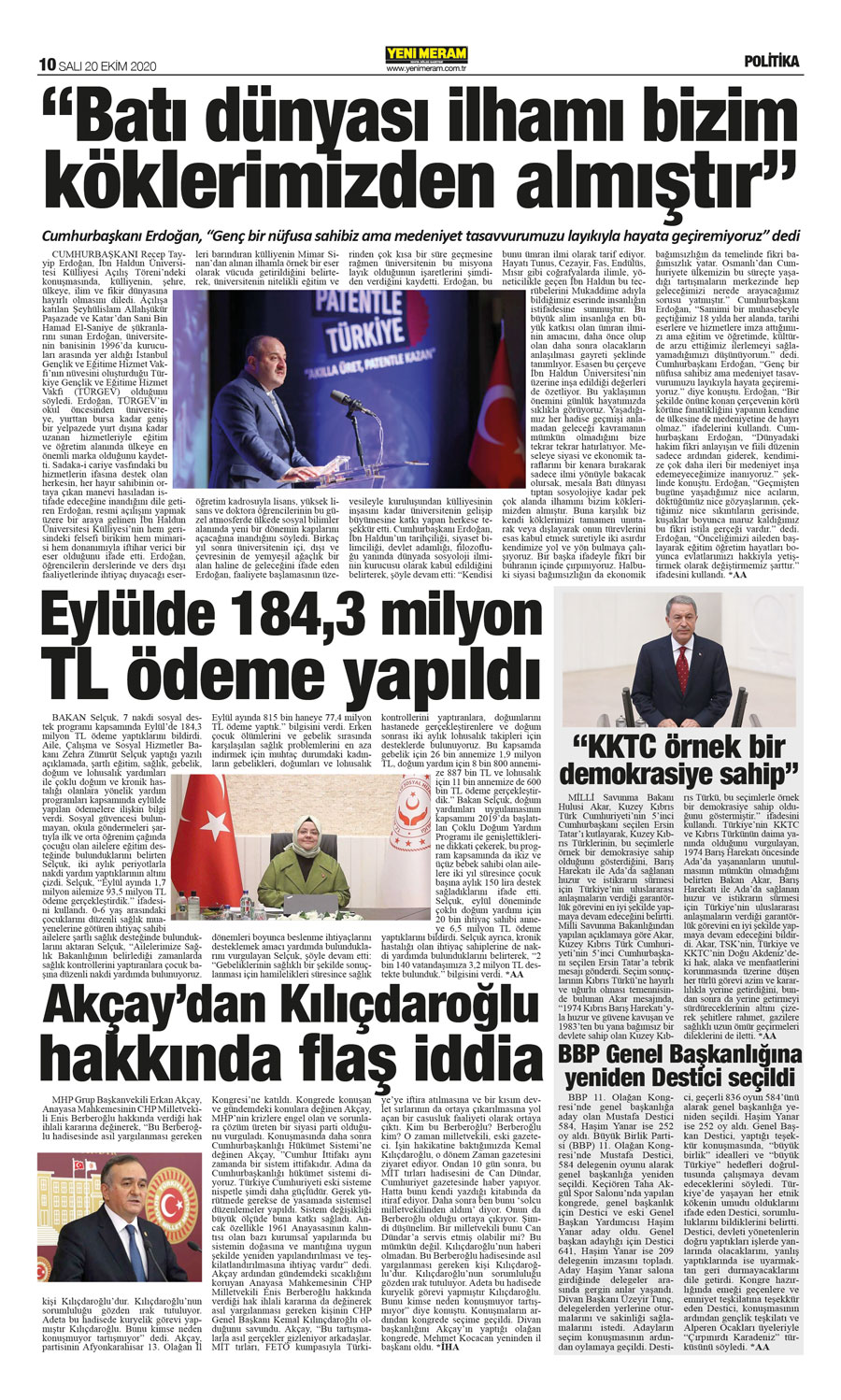 20 Ekim 2020 Yeni Meram Gazetesi