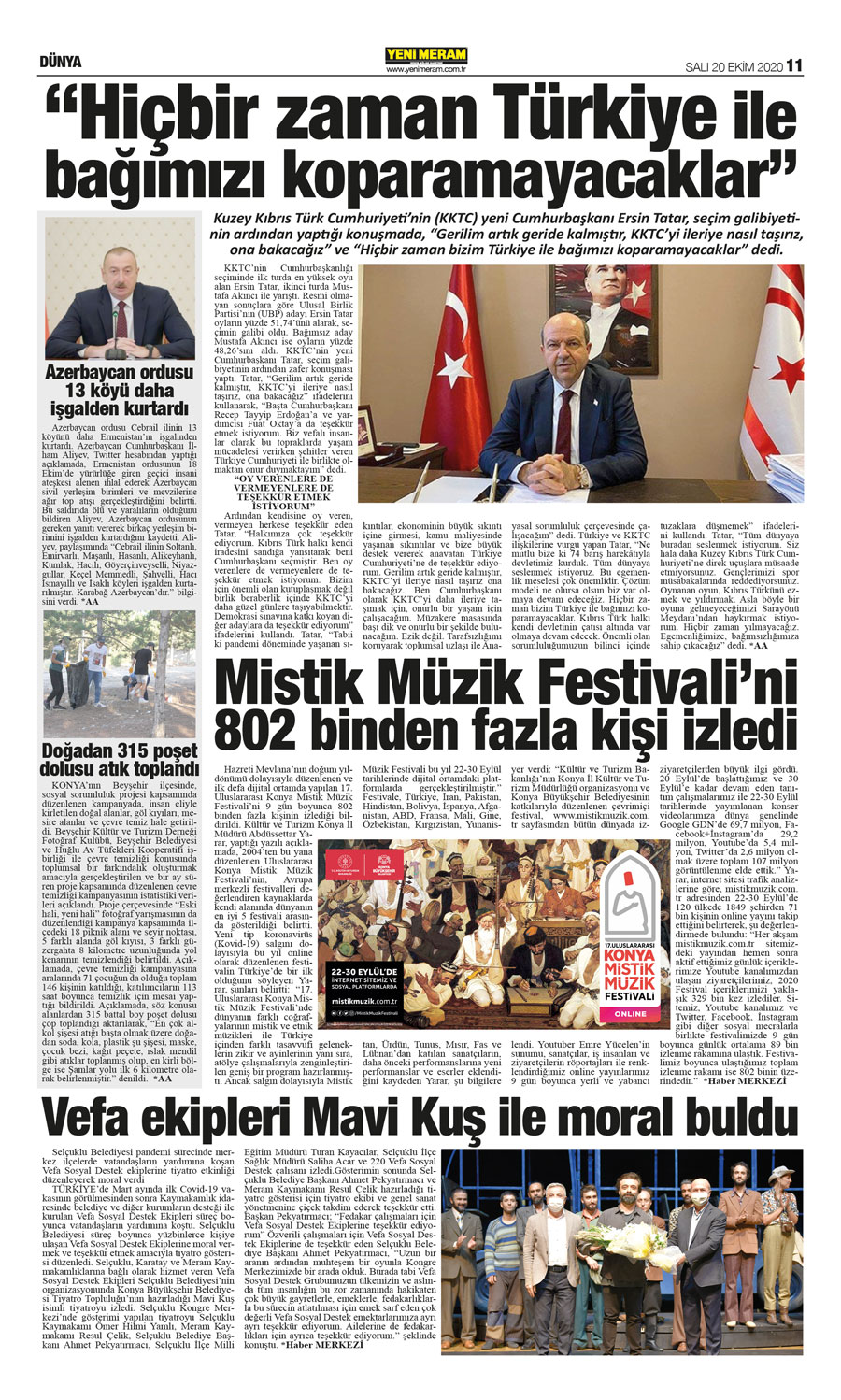 20 Ekim 2020 Yeni Meram Gazetesi