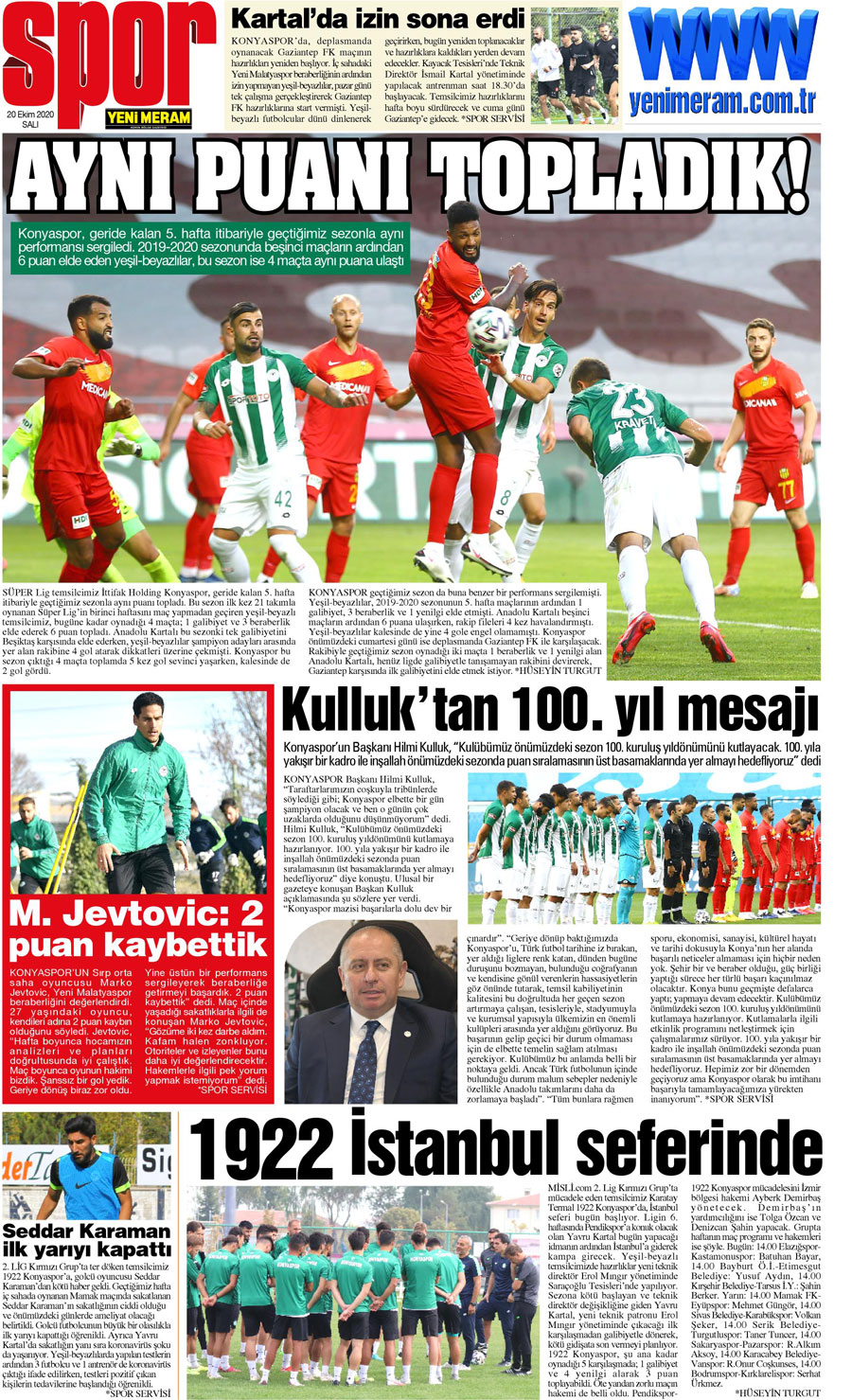 20 Ekim 2020 Yeni Meram Gazetesi