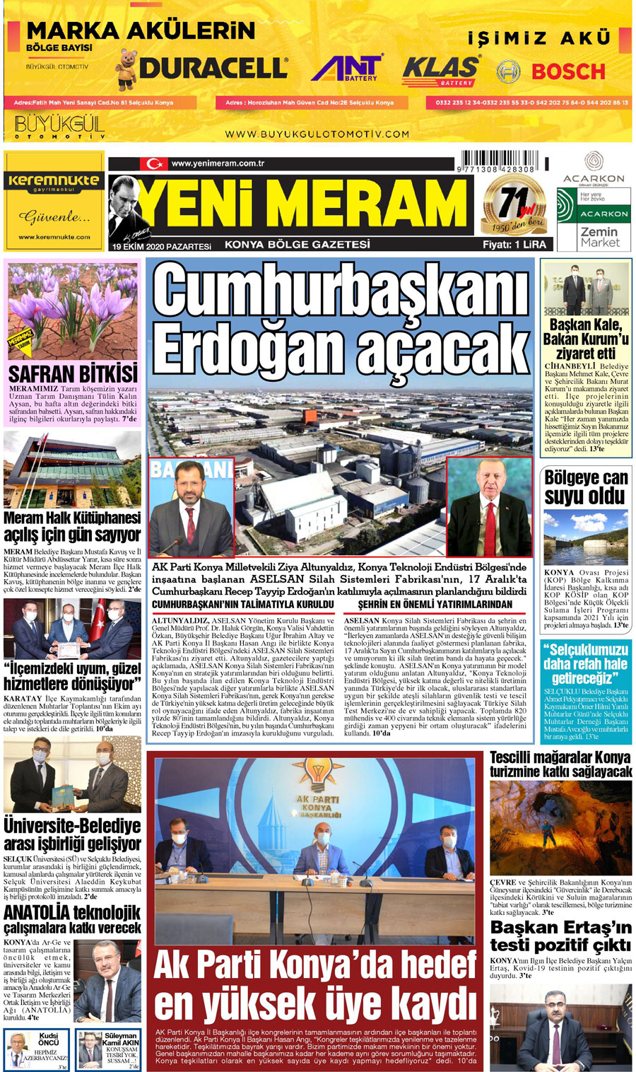 21 Ekim 2020 Yeni Meram Gazetesi