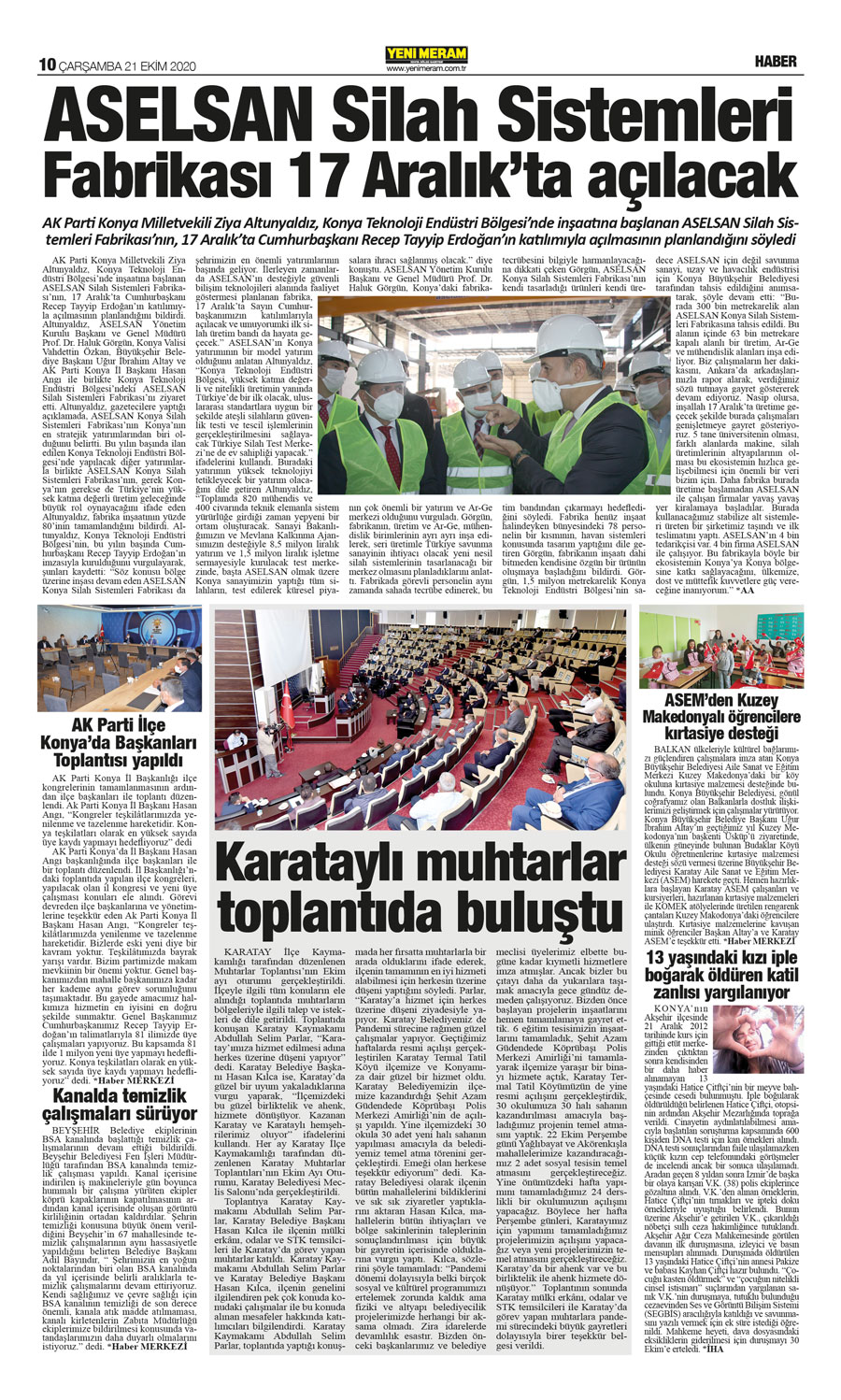 21 Ekim 2020 Yeni Meram Gazetesi