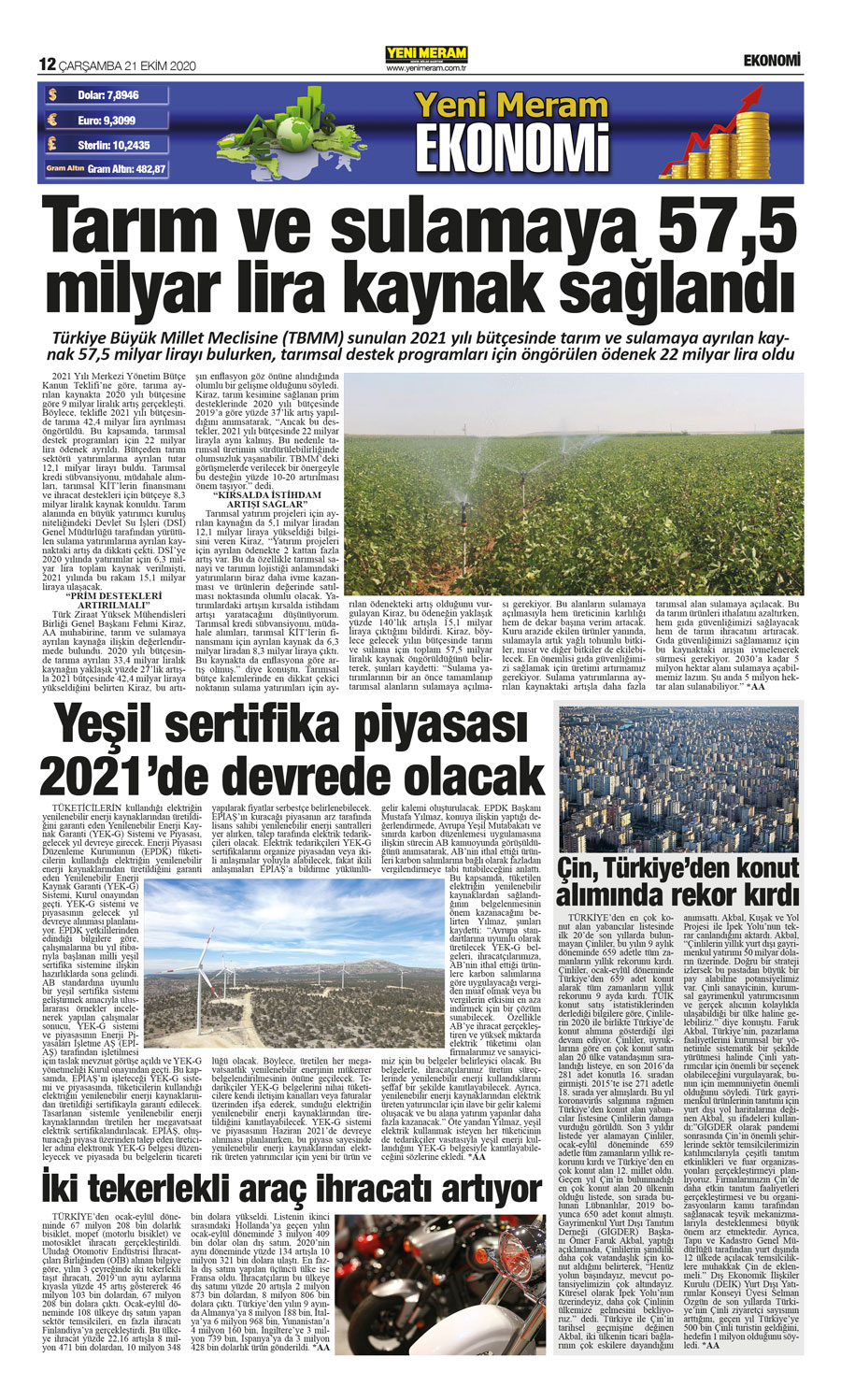 21 Ekim 2020 Yeni Meram Gazetesi