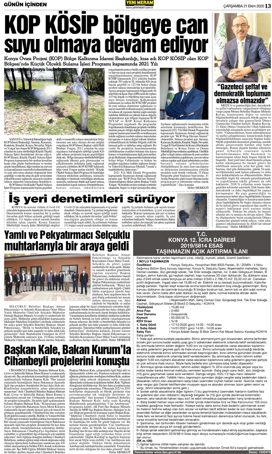 21 Ekim 2020 Yeni Meram Gazetesi