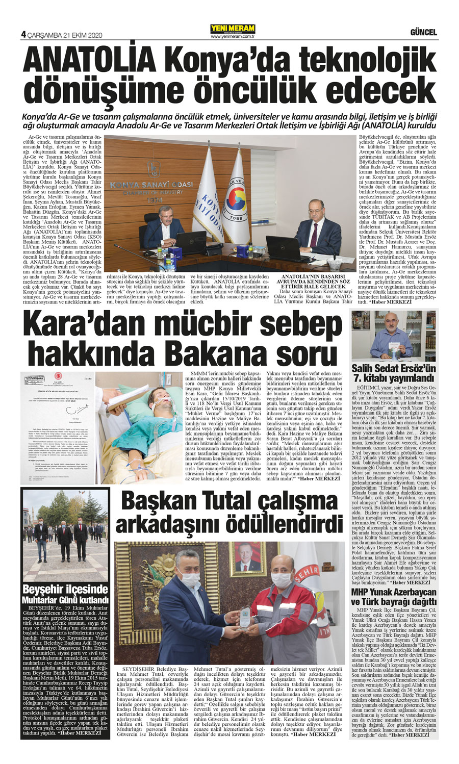 21 Ekim 2020 Yeni Meram Gazetesi