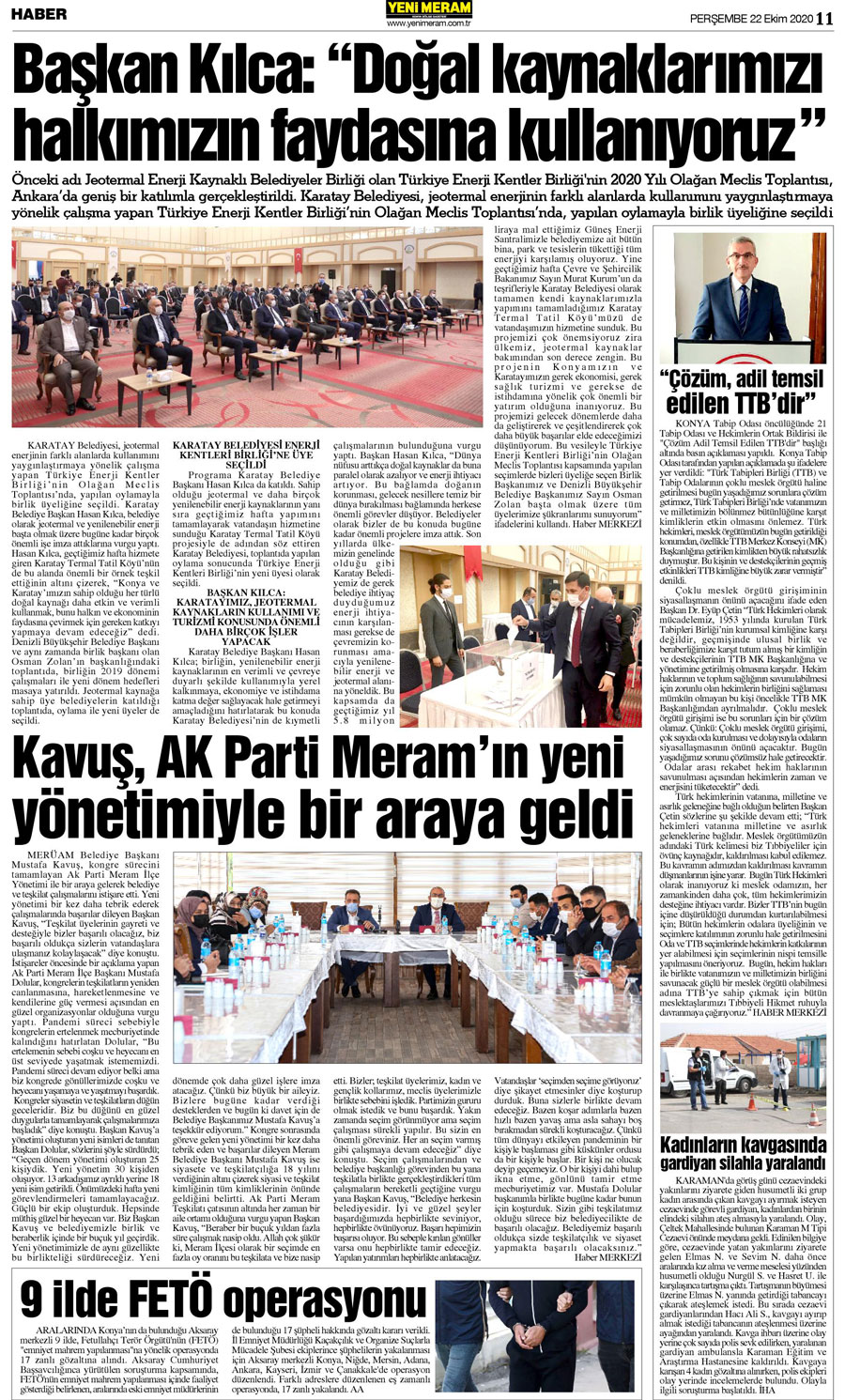 22 Ekim 2020 Yeni Meram Gazetesi