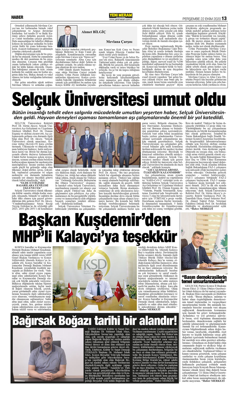 22 Ekim 2020 Yeni Meram Gazetesi