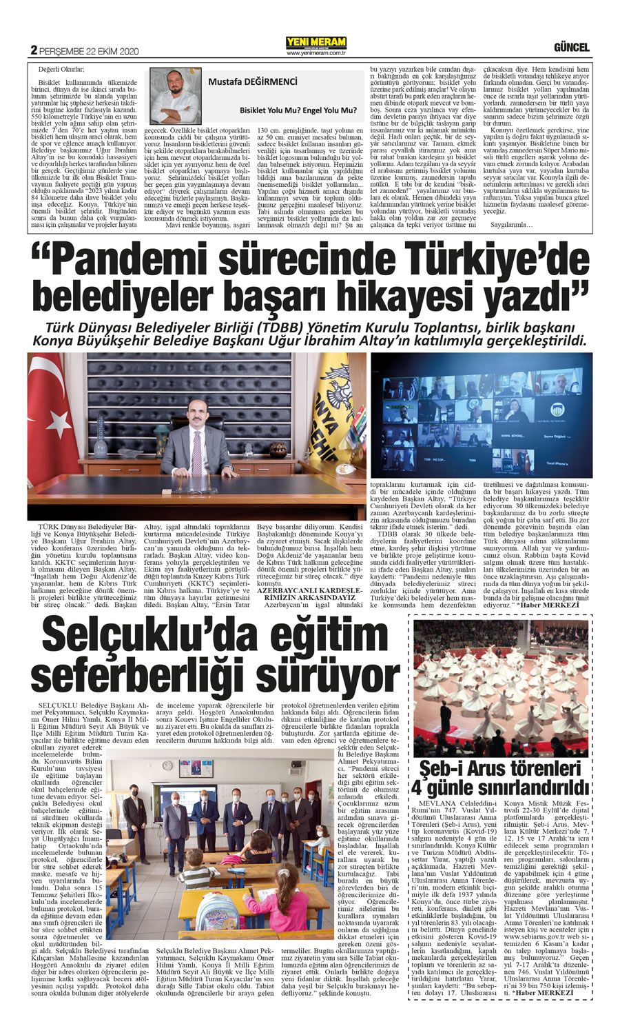 22 Ekim 2020 Yeni Meram Gazetesi