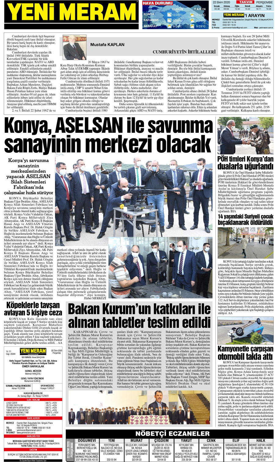 22 Ekim 2020 Yeni Meram Gazetesi