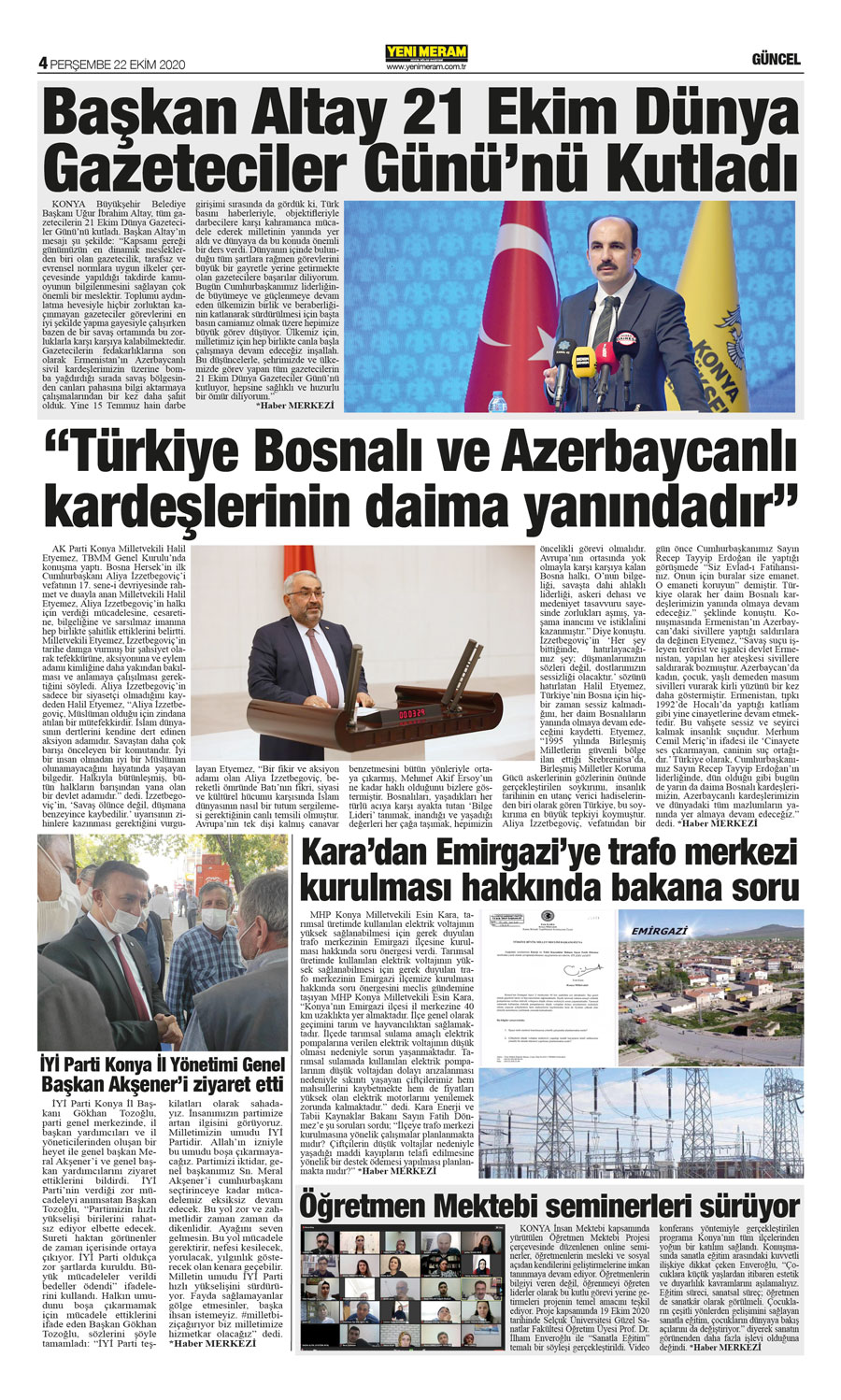 22 Ekim 2020 Yeni Meram Gazetesi