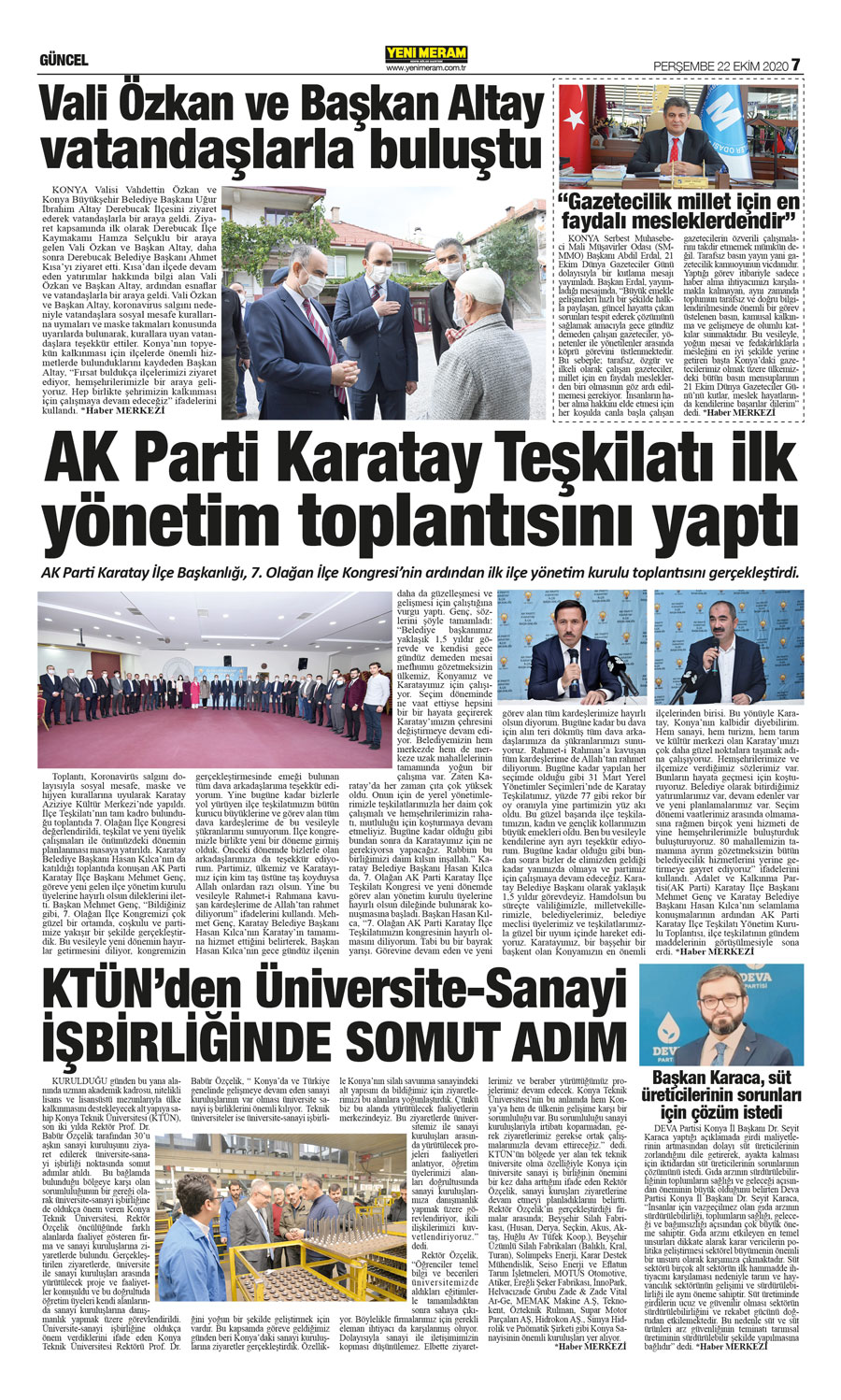 22 Ekim 2020 Yeni Meram Gazetesi