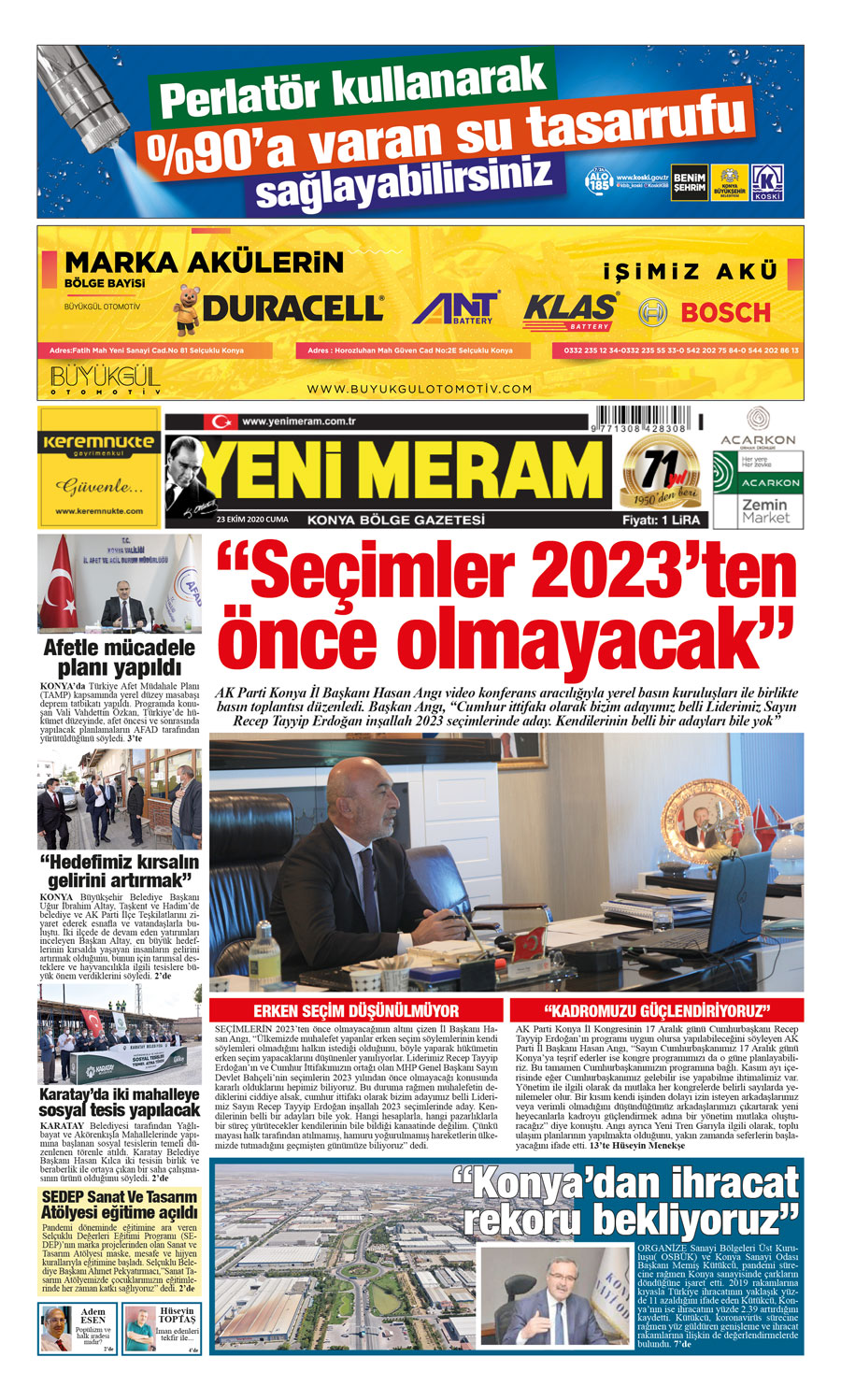 23 Ekim 2020 Yeni Meram Gazetesi