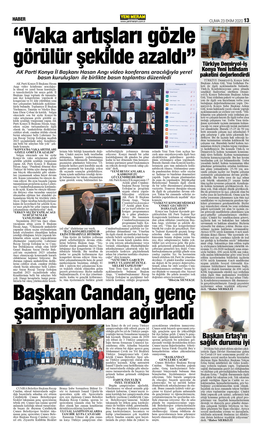 23 Ekim 2020 Yeni Meram Gazetesi