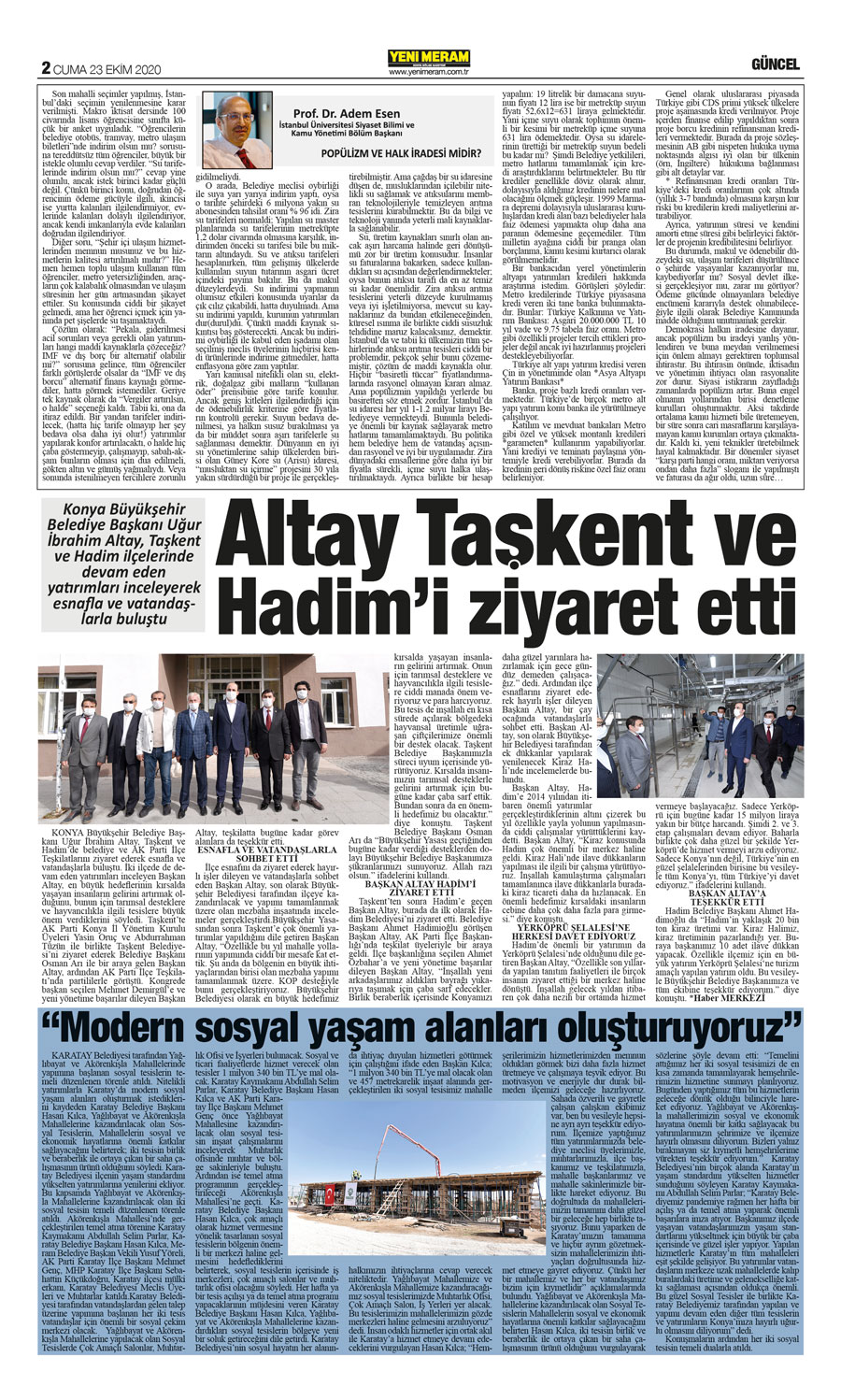 23 Ekim 2020 Yeni Meram Gazetesi