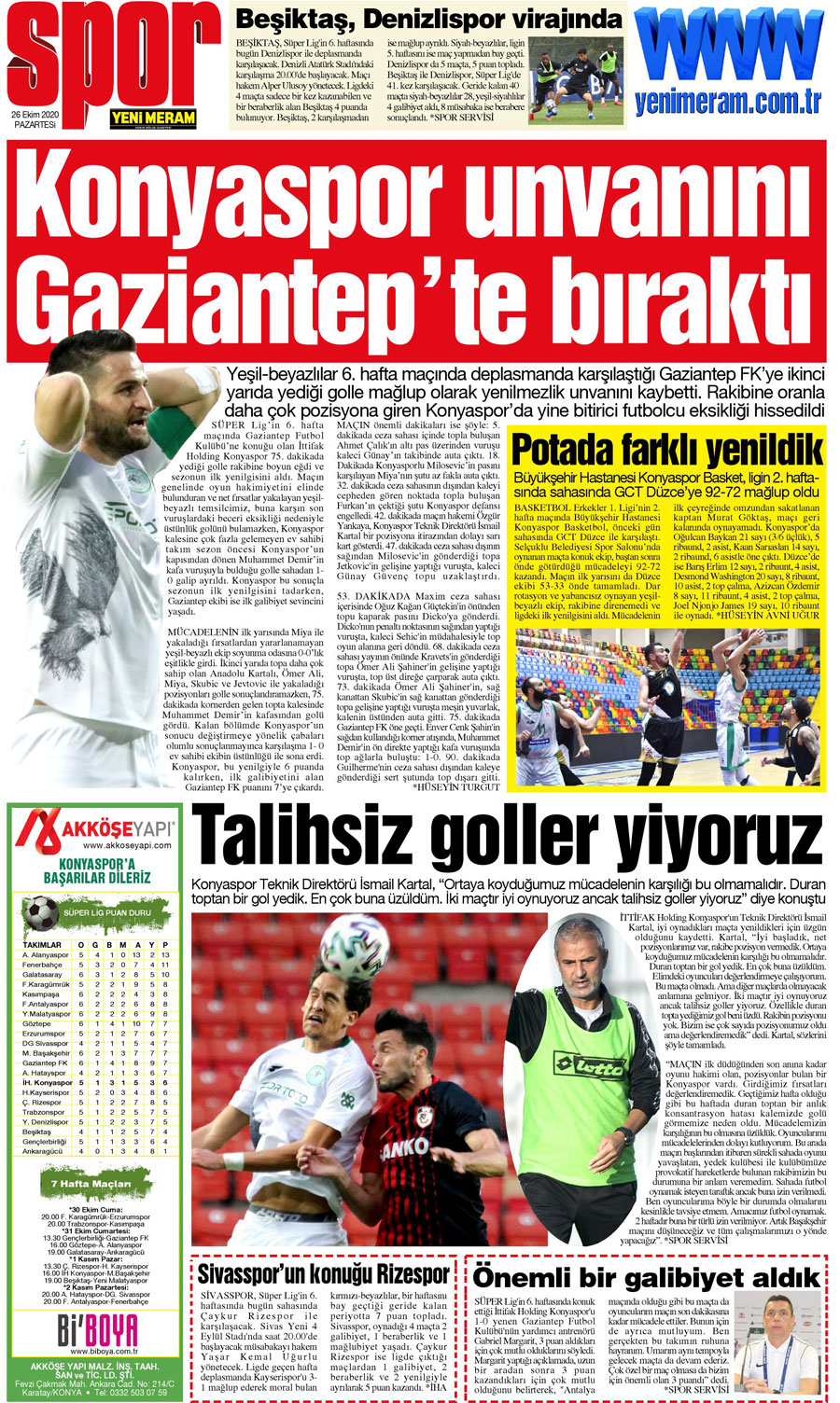 26 Ekim 2020 Yeni Meram Gazetesi