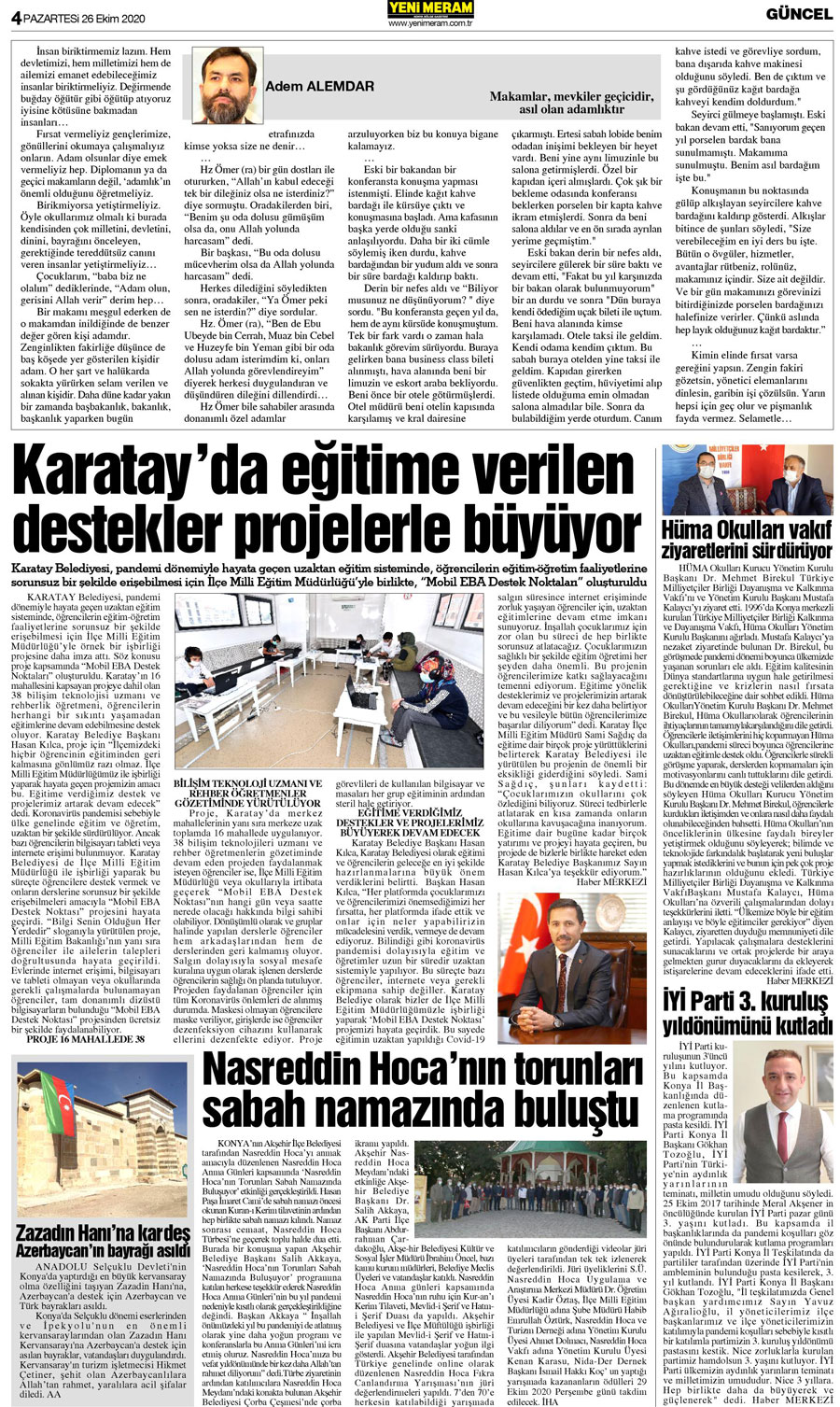 26 Ekim 2020 Yeni Meram Gazetesi