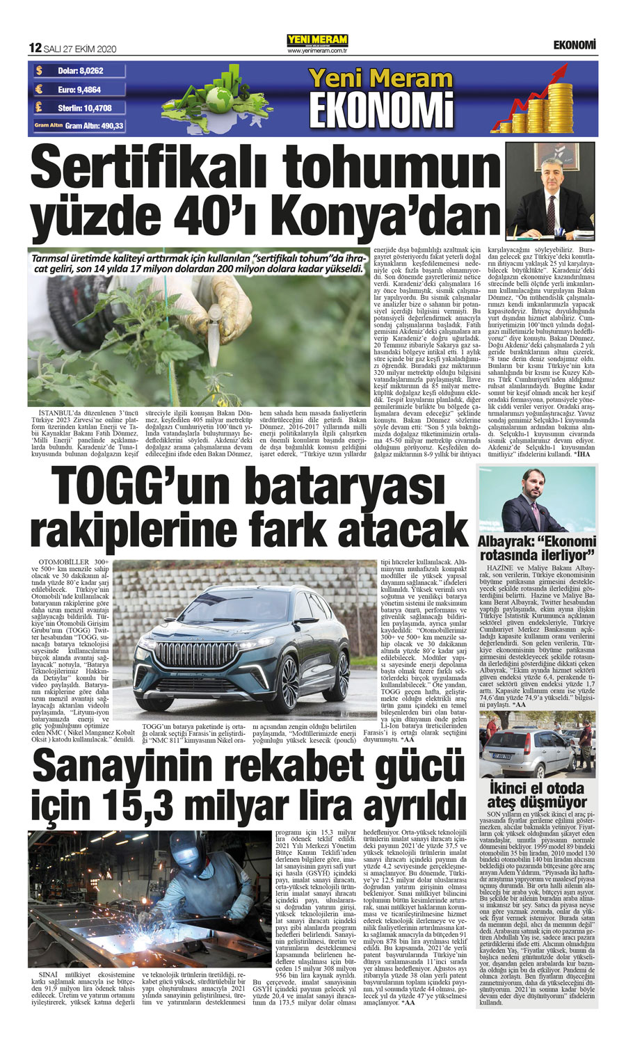 27 Ekim 2020 Yeni Meram Gazetesi