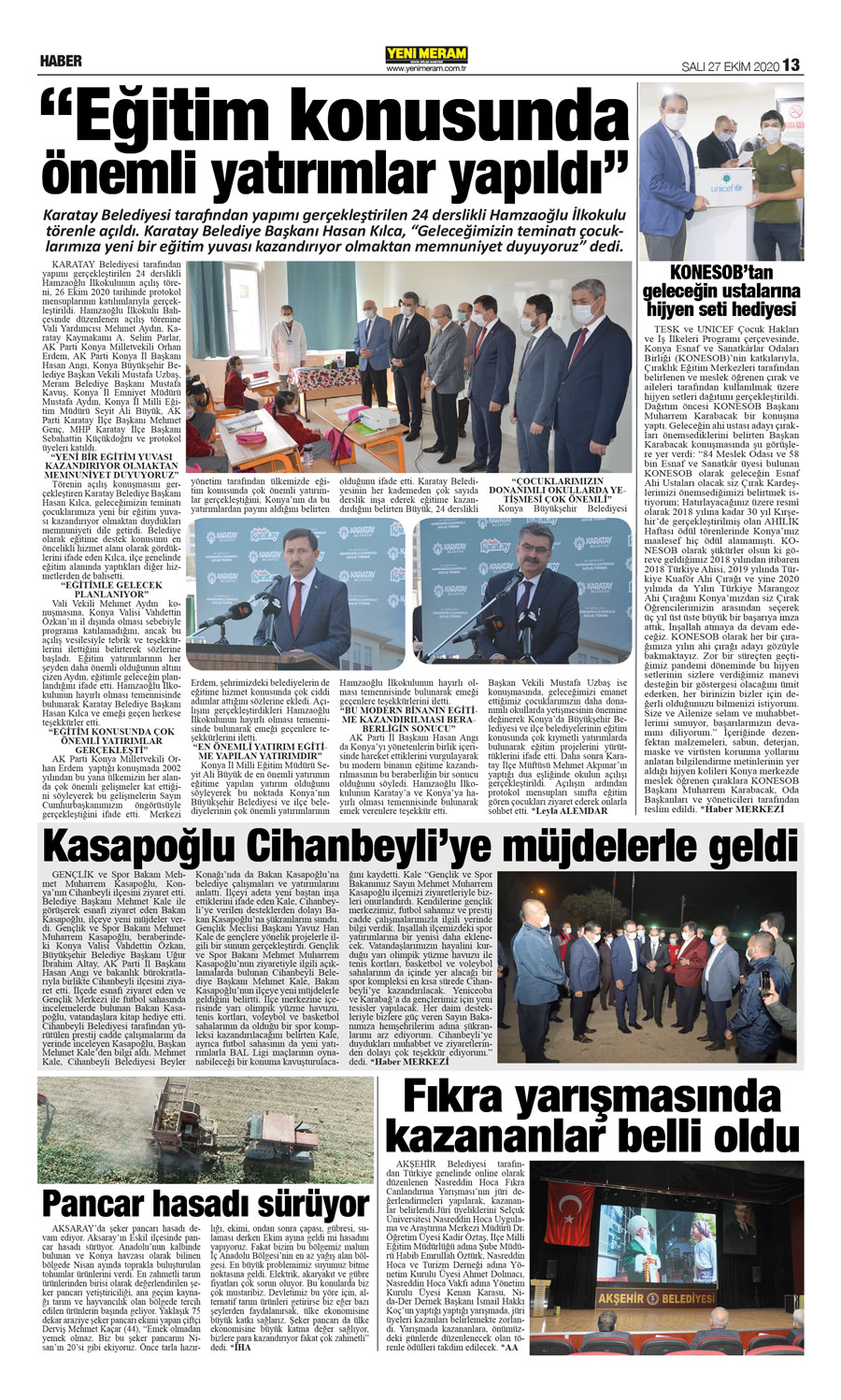 27 Ekim 2020 Yeni Meram Gazetesi