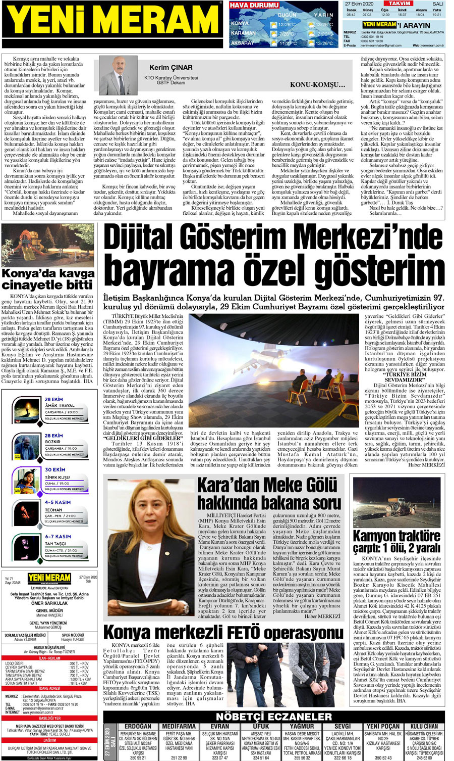 27 Ekim 2020 Yeni Meram Gazetesi