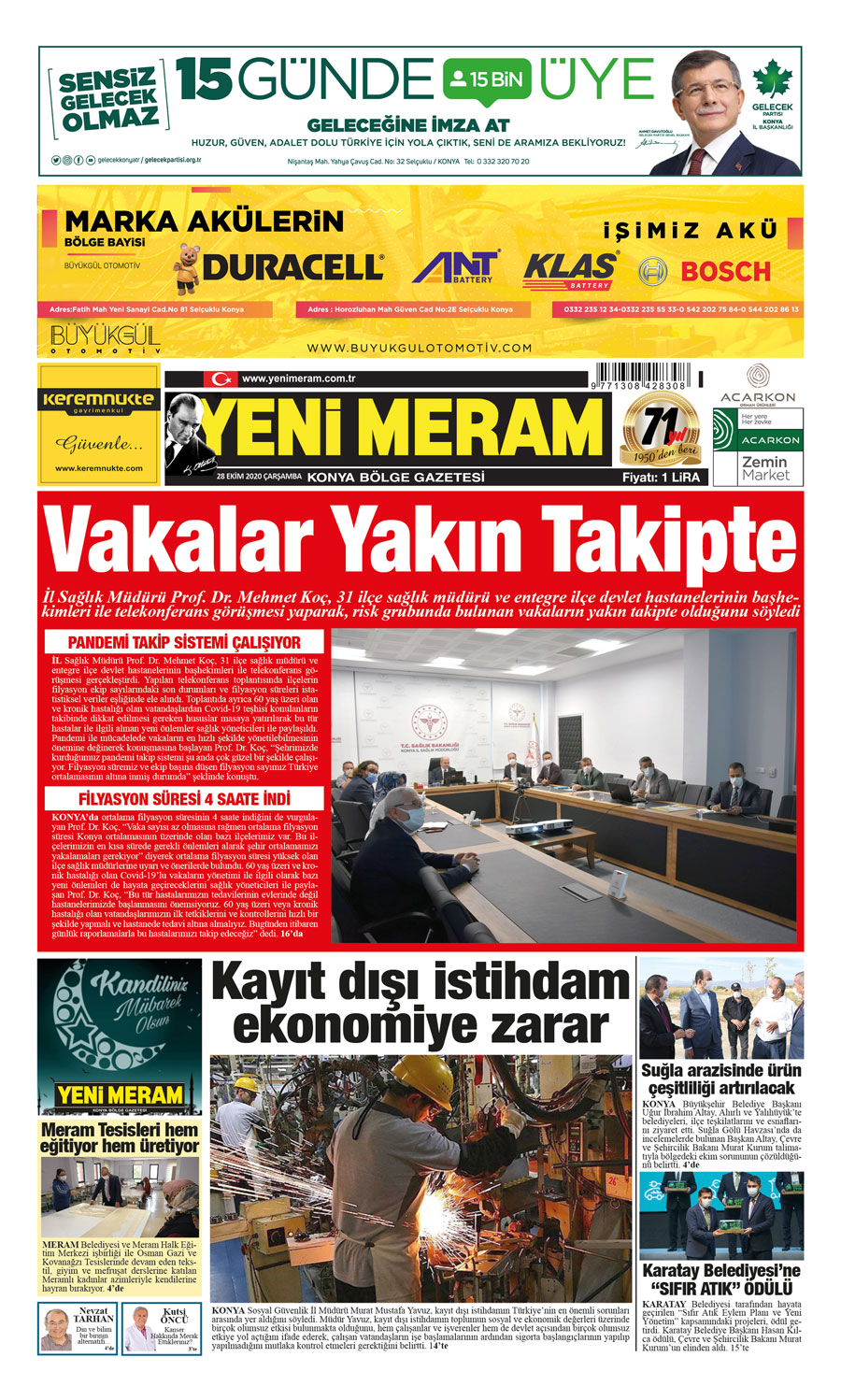 28 Ekim 2020 Yeni Meram Gazetesi