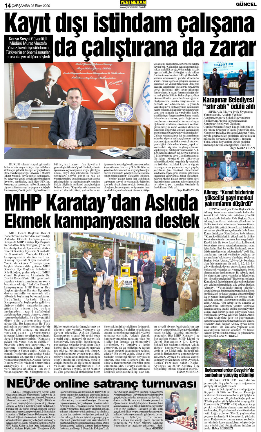 28 Ekim 2020 Yeni Meram Gazetesi