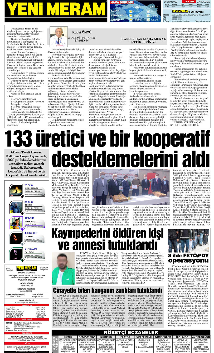 28 Ekim 2020 Yeni Meram Gazetesi