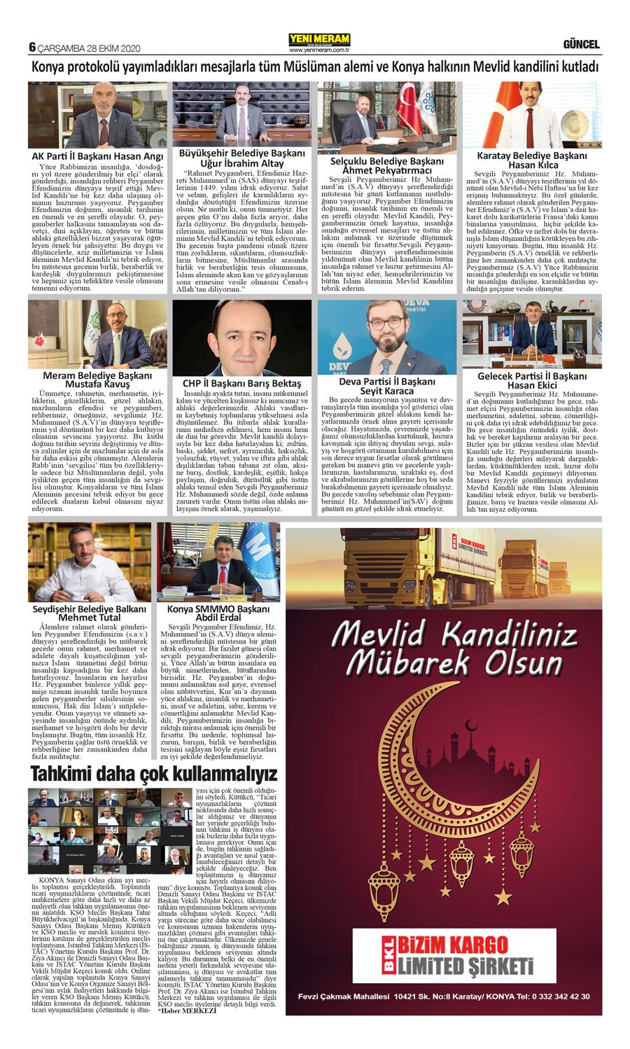 28 Ekim 2020 Yeni Meram Gazetesi