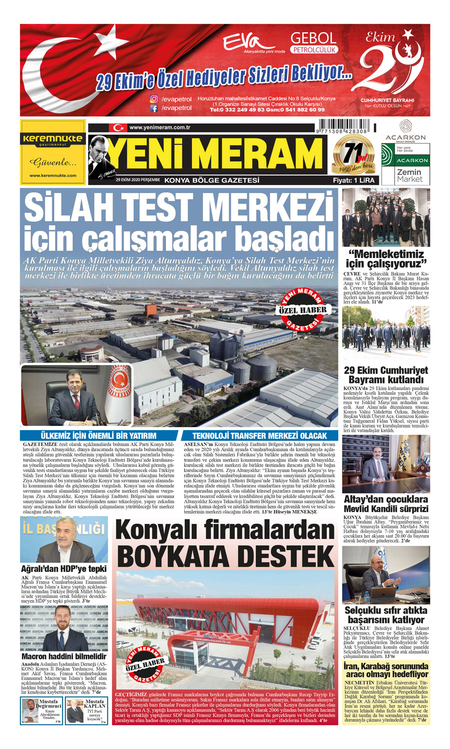 29 Ekim 2020 Yeni Meram Gazetesi