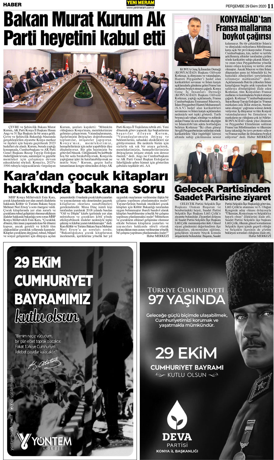 29 Ekim 2020 Yeni Meram Gazetesi