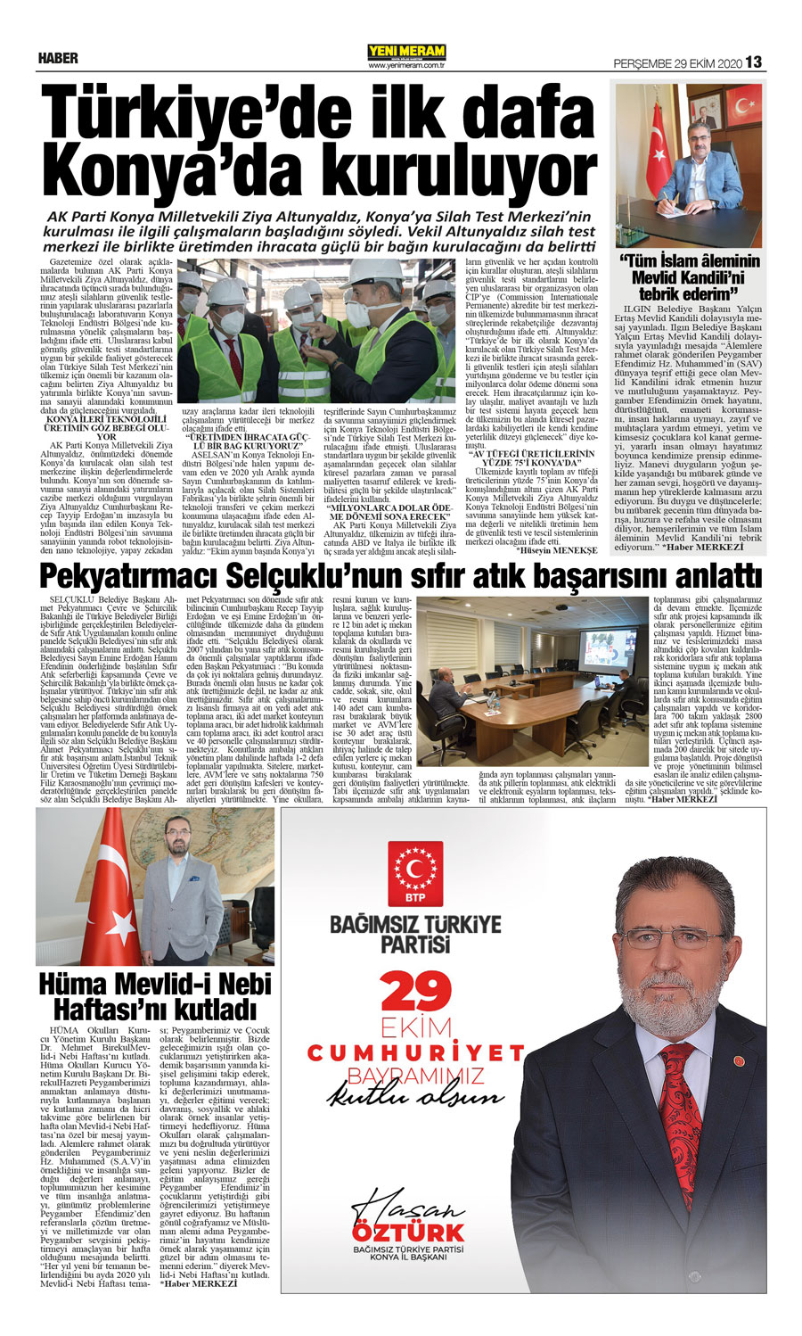 29 Ekim 2020 Yeni Meram Gazetesi