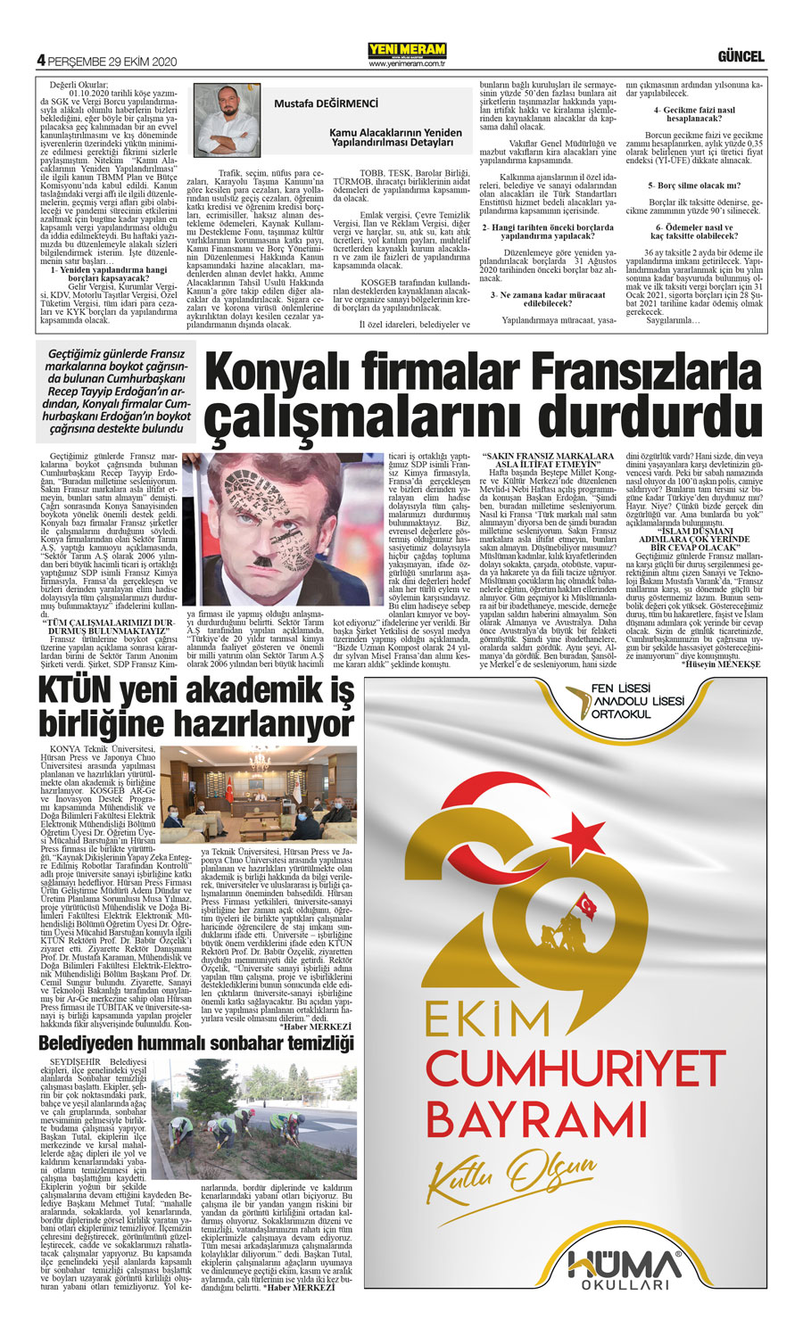 29 Ekim 2020 Yeni Meram Gazetesi