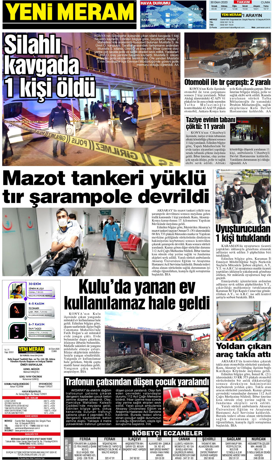 30 Ekim 2020 Yeni Meram Gazetesi