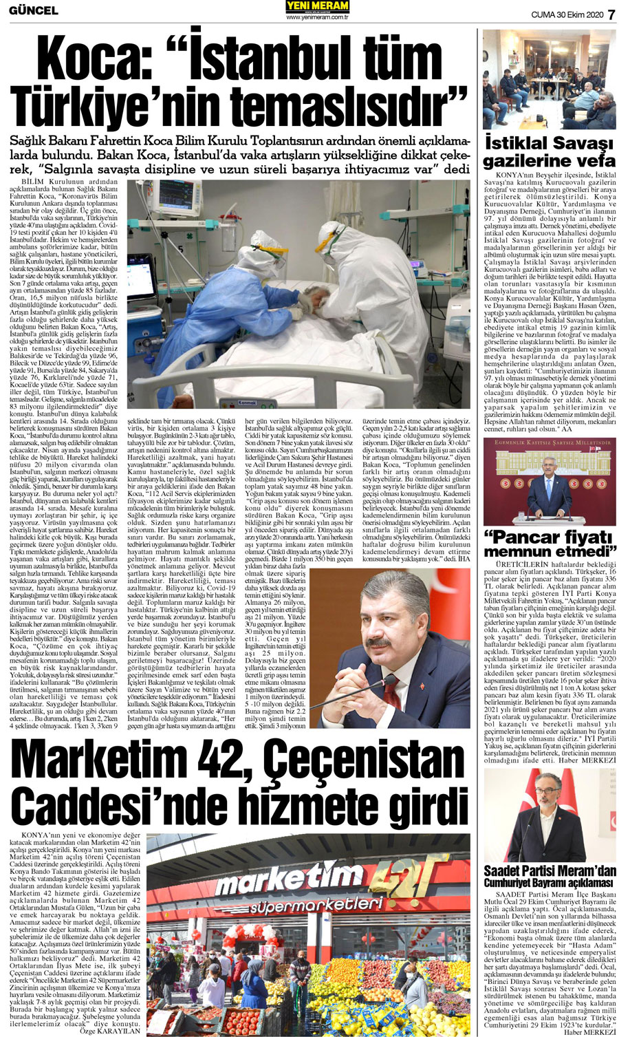 30 Ekim 2020 Yeni Meram Gazetesi