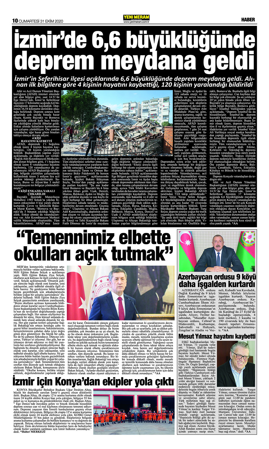 31 Ekim 2020 Yeni Meram Gazetesi