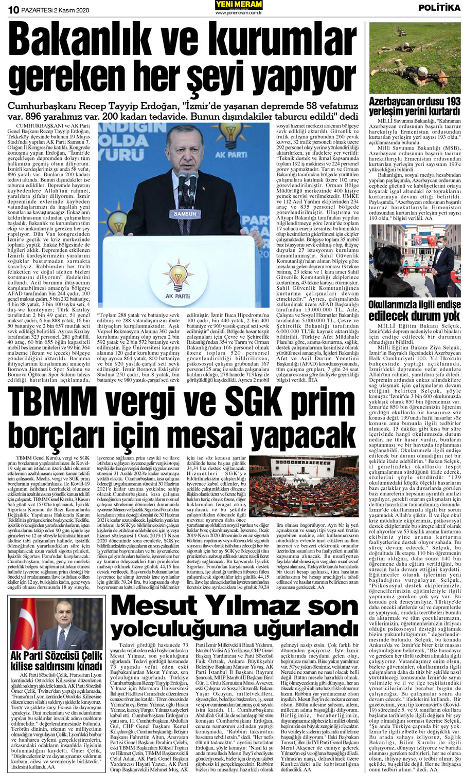 2 Kasım 2020 Yeni Meram Gazetesi