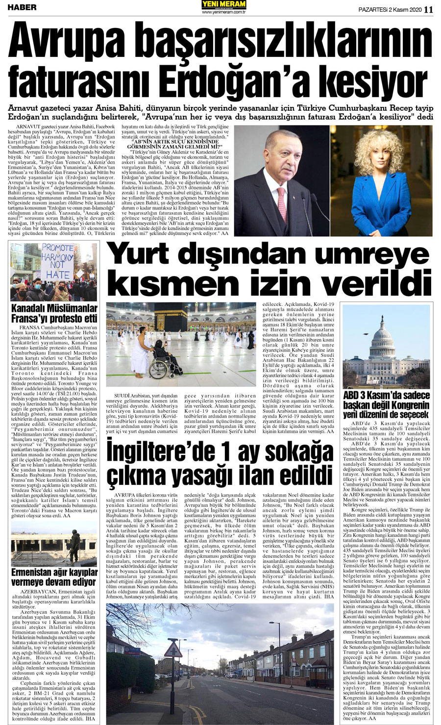 2 Kasım 2020 Yeni Meram Gazetesi