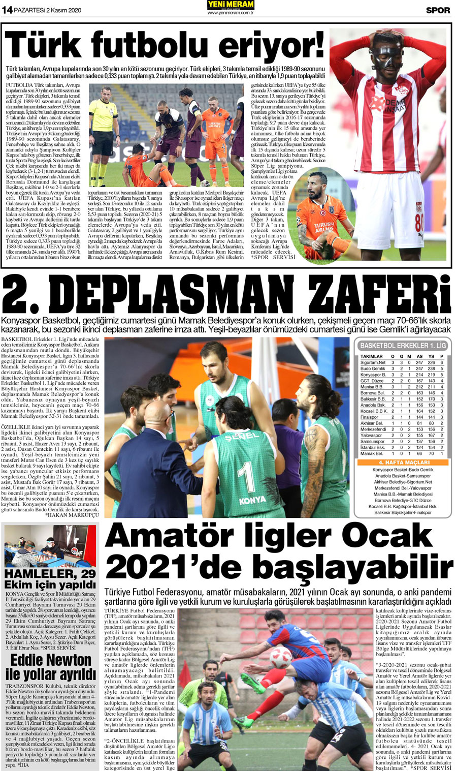 2 Kasım 2020 Yeni Meram Gazetesi